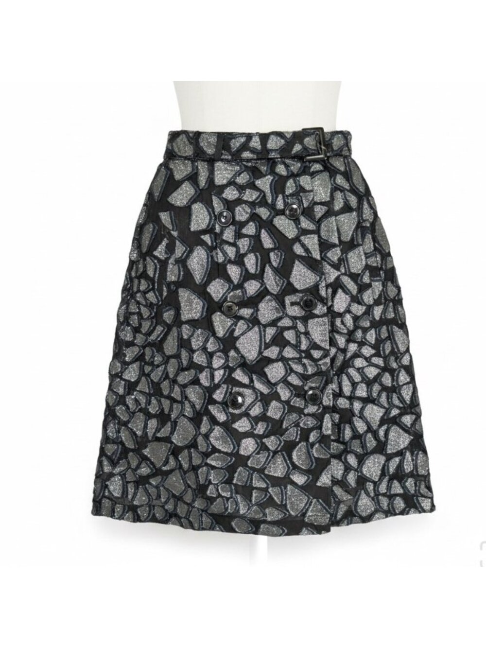 Zac Posen Womens Navy & Silver Metallic A-Line Skirt Size S